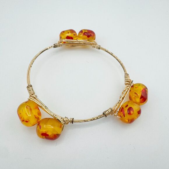 3 Bohemian Wire-Wrapped Beaded Bangle Bracelets Orange Amber Red Stackable Retro - Picture 8 of 12